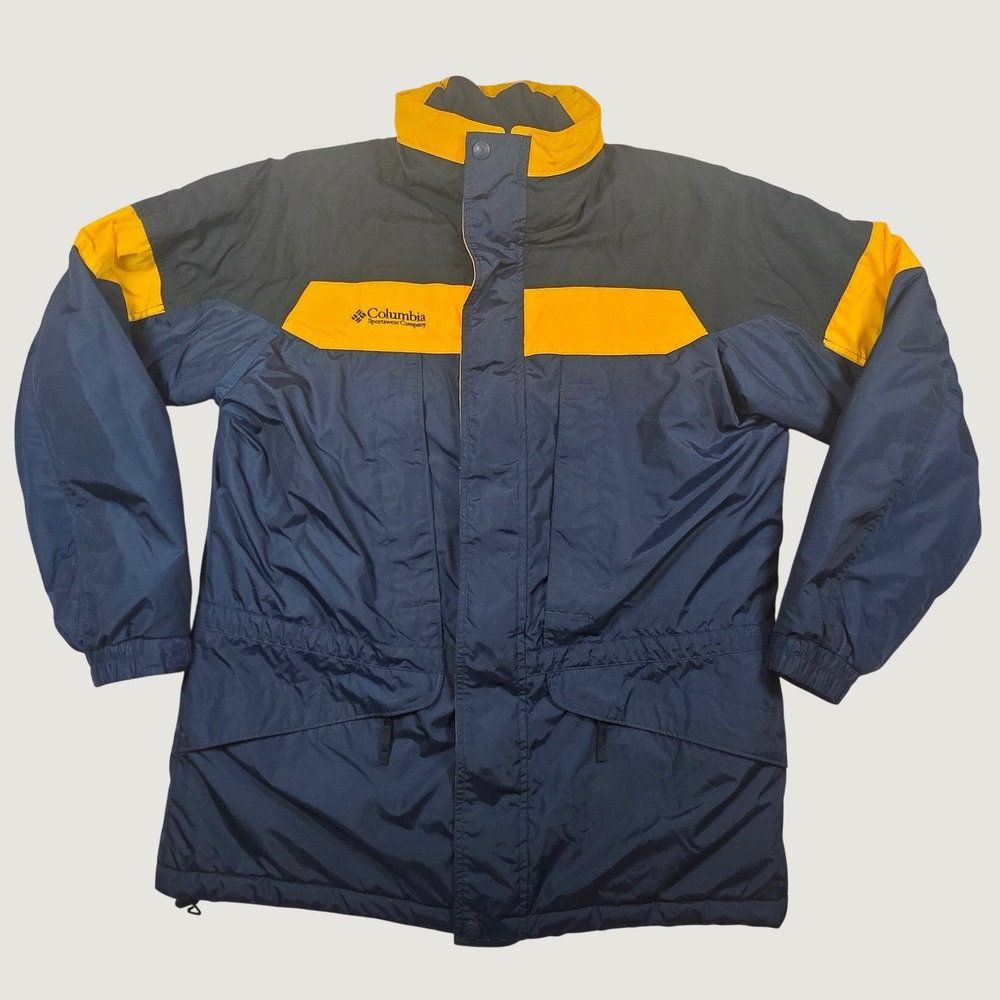 Vintage Columbia Parka Puffer Jacket Coat Navy Blue Insulated Hooded Mens Medium
